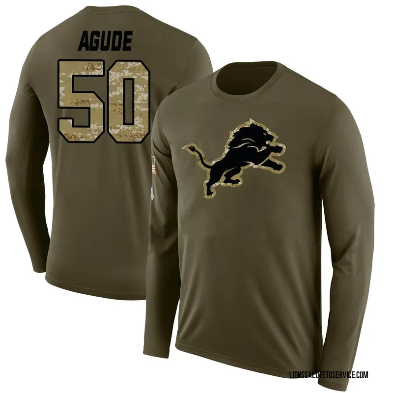 Men's Mitchell Agude Detroit Lions Legend Olive Salute to Service Sideline Long Sleeve T-Shirt