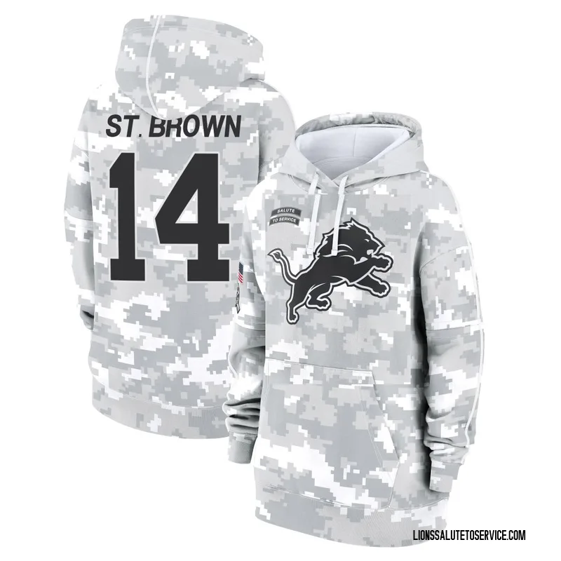 Women's Amon-Ra St. Brown Detroit Lions Camo Arctic 2024 Salute to Service Club Fleece Pullover Hoodie